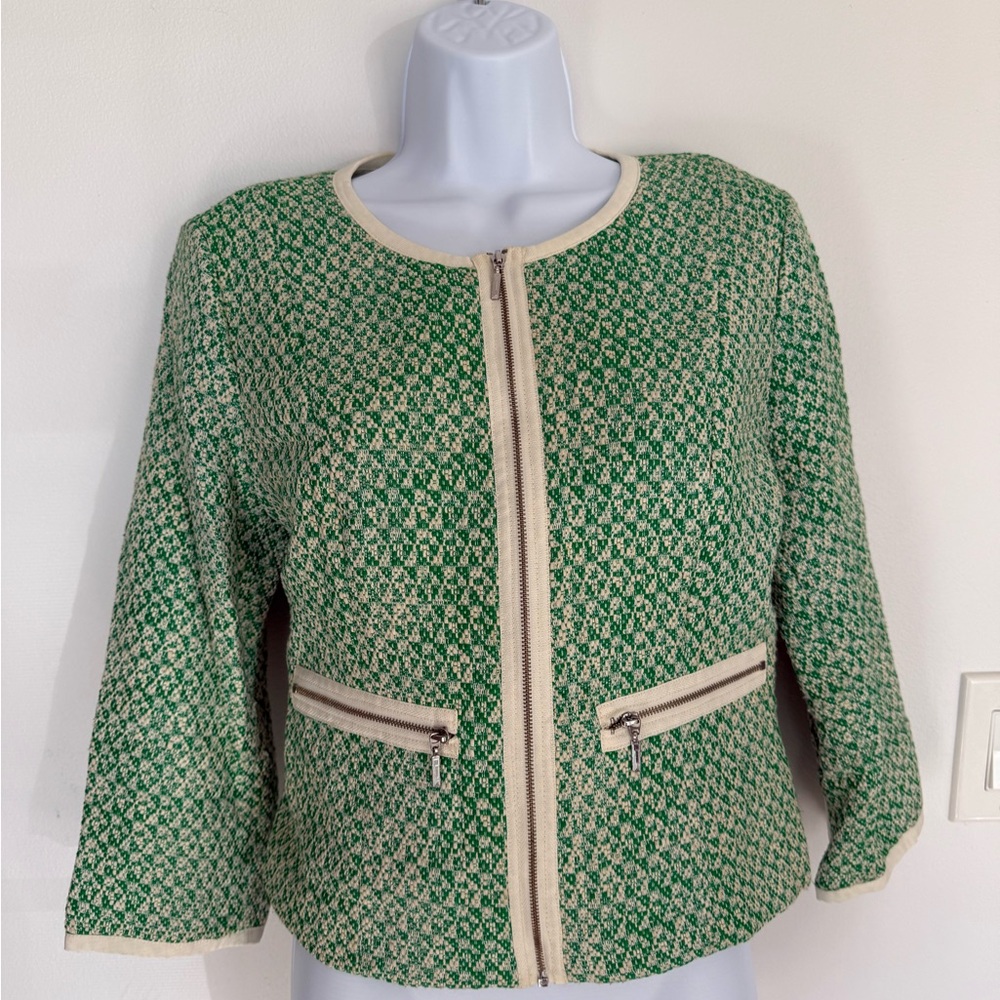 CAbi Green and Cream Textured Blazer